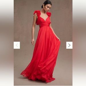 Mac Duggal Indy A-Line Ruffled Back-Lace Chiffon Gown